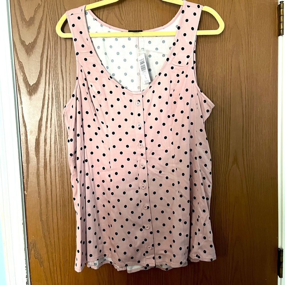 Pink and black polka dot tank top from Torrid